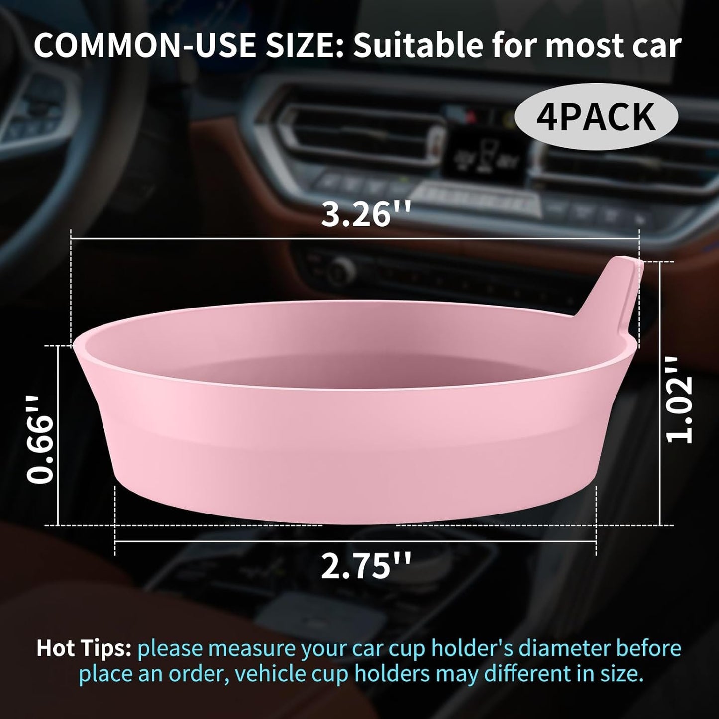 ME.FAN Car Coasters [4 Pack] Silicone Car Cup Coasters/Cup Mats - Universal Non-Slip Recessed Car Interior Accessories - Car Cup Holder Insert Coasters Dusty Rose