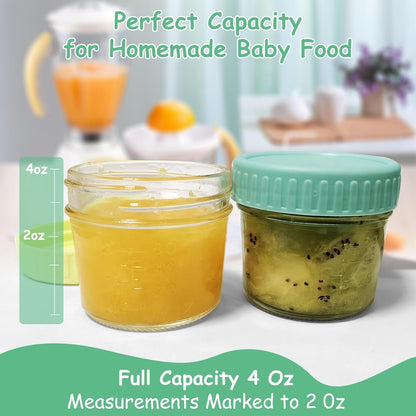 HuanShiJingXuan 20 Pack Glass Baby Food Storage Containers, 4 oz, Safe for Baby Food, Jams, Fruits, Salads, Jellies, Spices, Nuts, Homemade Desserts, Microwave & Dishwasher Safe, BPA Free Reusable
