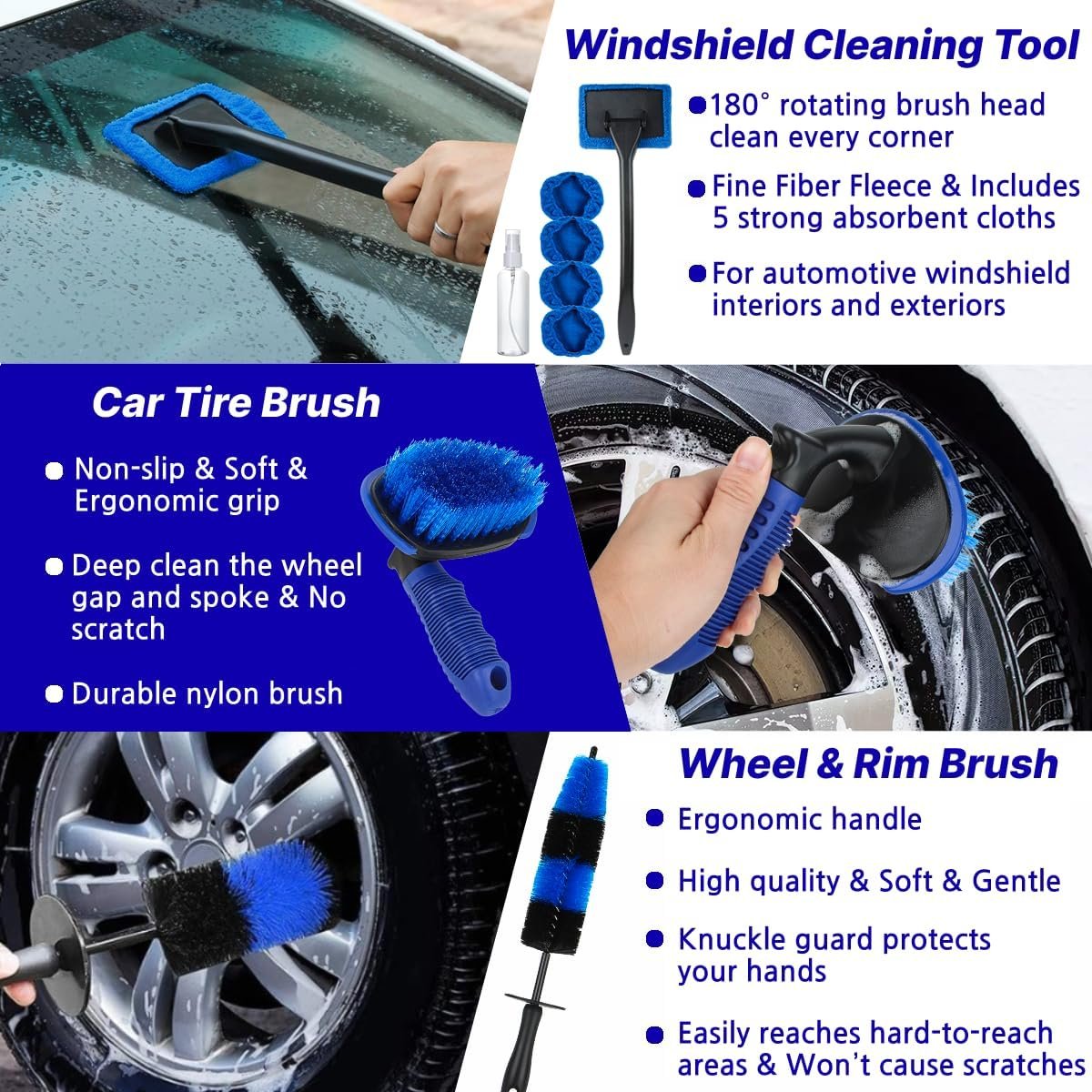 LYACON Car Cleaning Kit – 28PCS, Interior Car Accessories, Car Wash Kit – Car Cleaning Products Interior and Exterior – Cleaning Brush for Car Rims, Car Seats, Window Cleaner, Detailing Kit for Cars