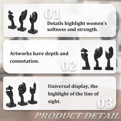 maozyiltle Set Of 3 Women Face Statues Collectible Black Gold Thinker Statue Modern Art Home Decor Gift For Friends (Black)