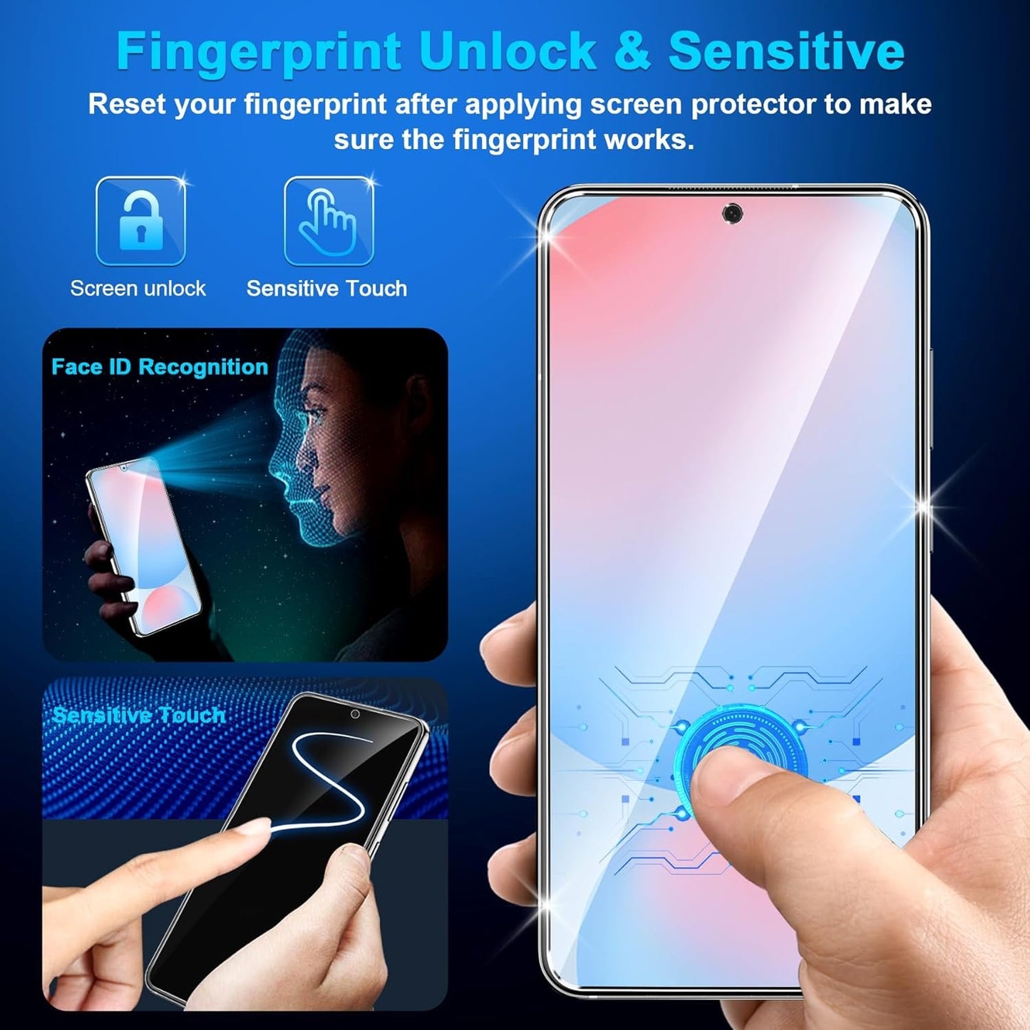 3 Pack Tempered Glass Screen Protector for Samsung Galaxy S24 FE 5G, Ultrasonic Fingerprint Unlock, HD Clear Case Friendly Scratch Resistant for Samsung Galaxy S24 FE Screen Protector