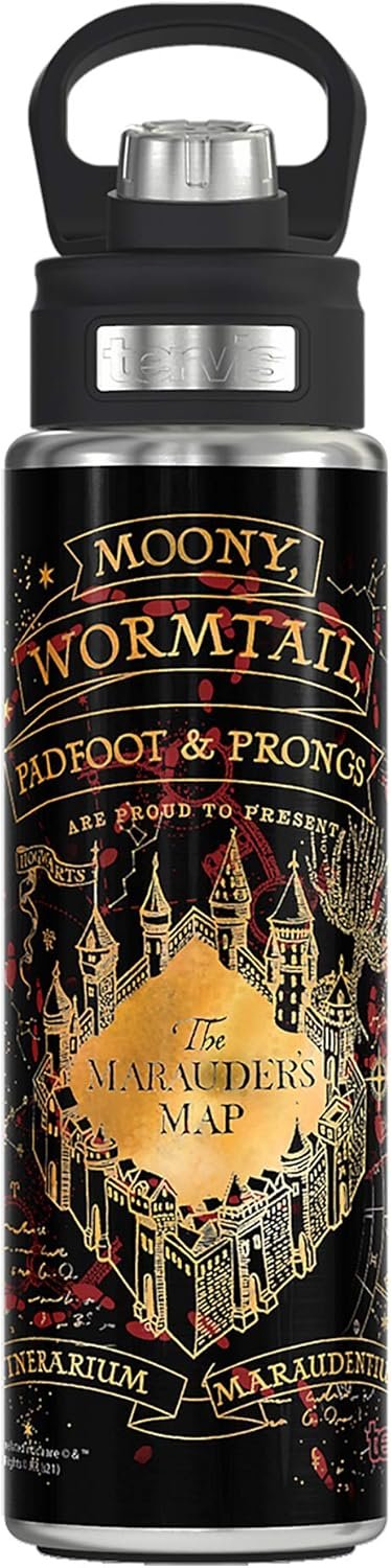 Tervis Harry Potter - Black Marauders Map Triple Walled Insulated Tumbler Travel Cup Keeps Drinks Cold, 24oz Wide Mouth Bottle, Stainless Steel, 1 Count (Pack of 1)