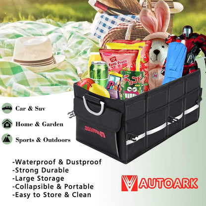 Autoark Multipurpose Car SUV Trunk Organizer with Cover and Straps,Durable Collapsible Adjustable Compartments Cargo Storage,AK-132
