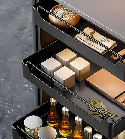 KeepItOrg Pull Out Cabinet Organizer Fixed With Adhesive Nano Film, Heavy Duty Slide Out Pantry Shelves, Sliding Drawer Pantry Shelf for Kitchen, Living Room, Home,11.8"" W x16.9 D x 2.75"" H, Black