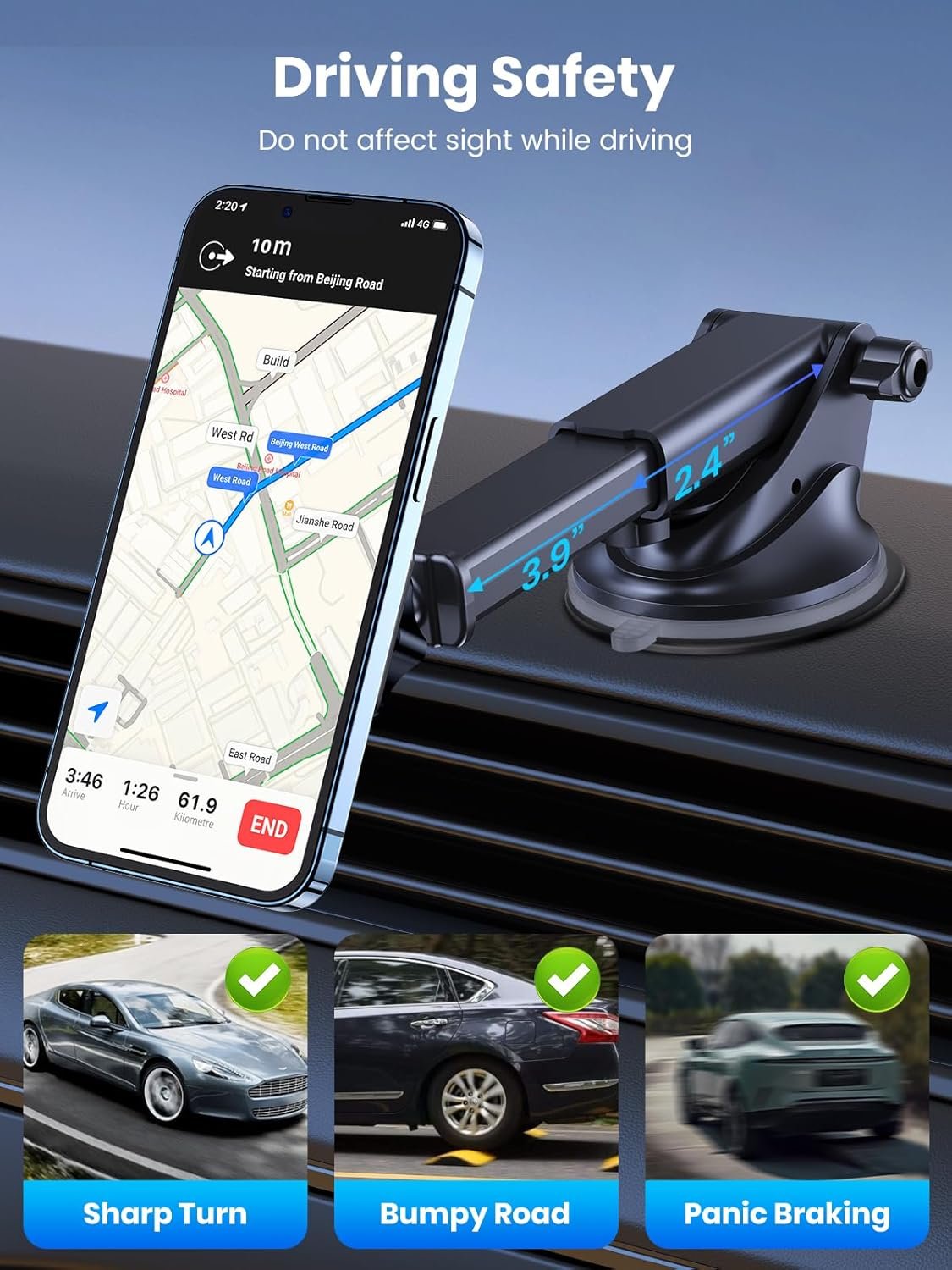 TOPK Magnetic Car Phone Holder for Windshield and Dashboard, [Strong Suction] Adjustable Long Arm Phone Holder with Stronger Magnet for Mobile Phones