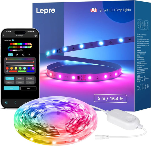 Lepro S1 AI LED Lights, WiFi RGBIC Led Lights Strip for Bedroom, Work with Alexa & Google Smart LED Lights for Bedroom, Music Sync Led Strip Lights, LLM led Light, 16.4ft Bluetooth LED Light Strips