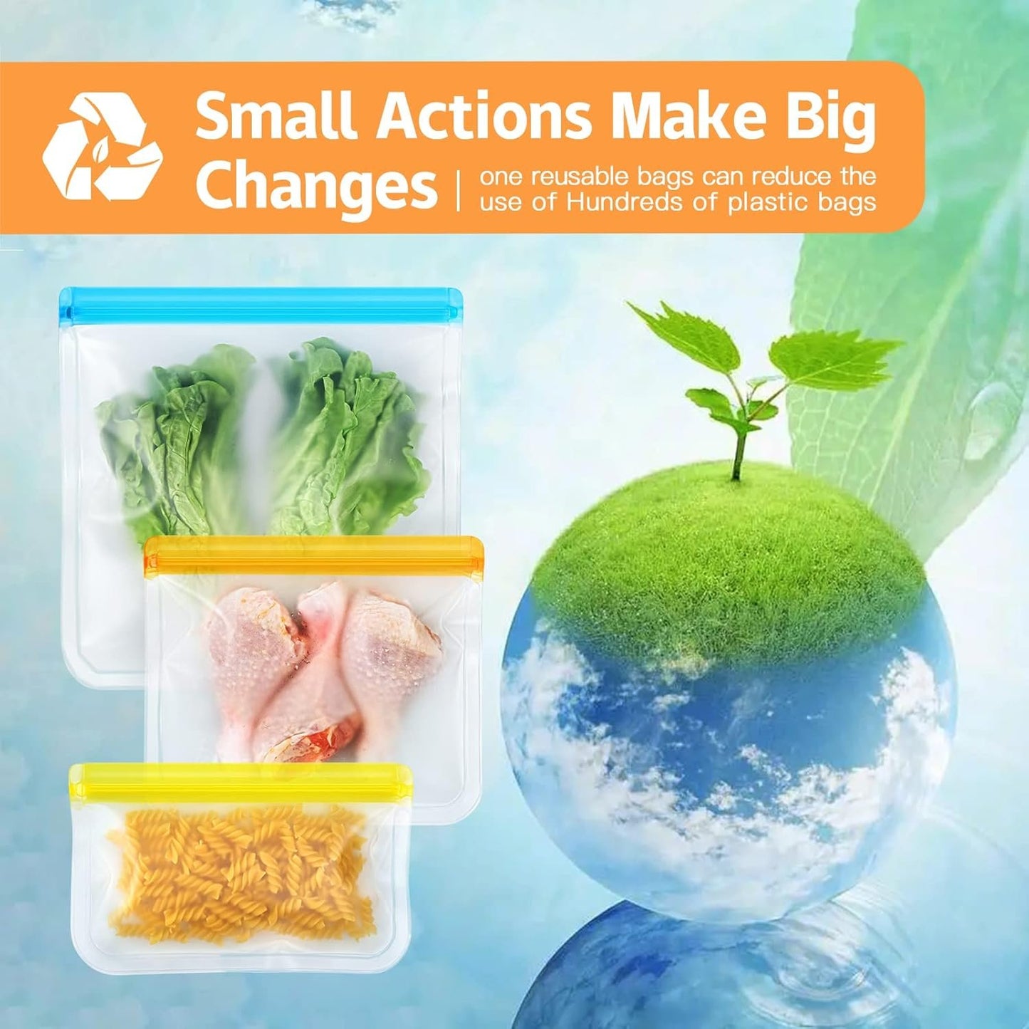 8 Pack Gallon Freezer Bags, Reusable Bags Silicone Bags Food Storage Bags, Large Bags Gallon, Lunch Home Fridge Kitchen Organization and Storage Meal Prep Freezer Containers