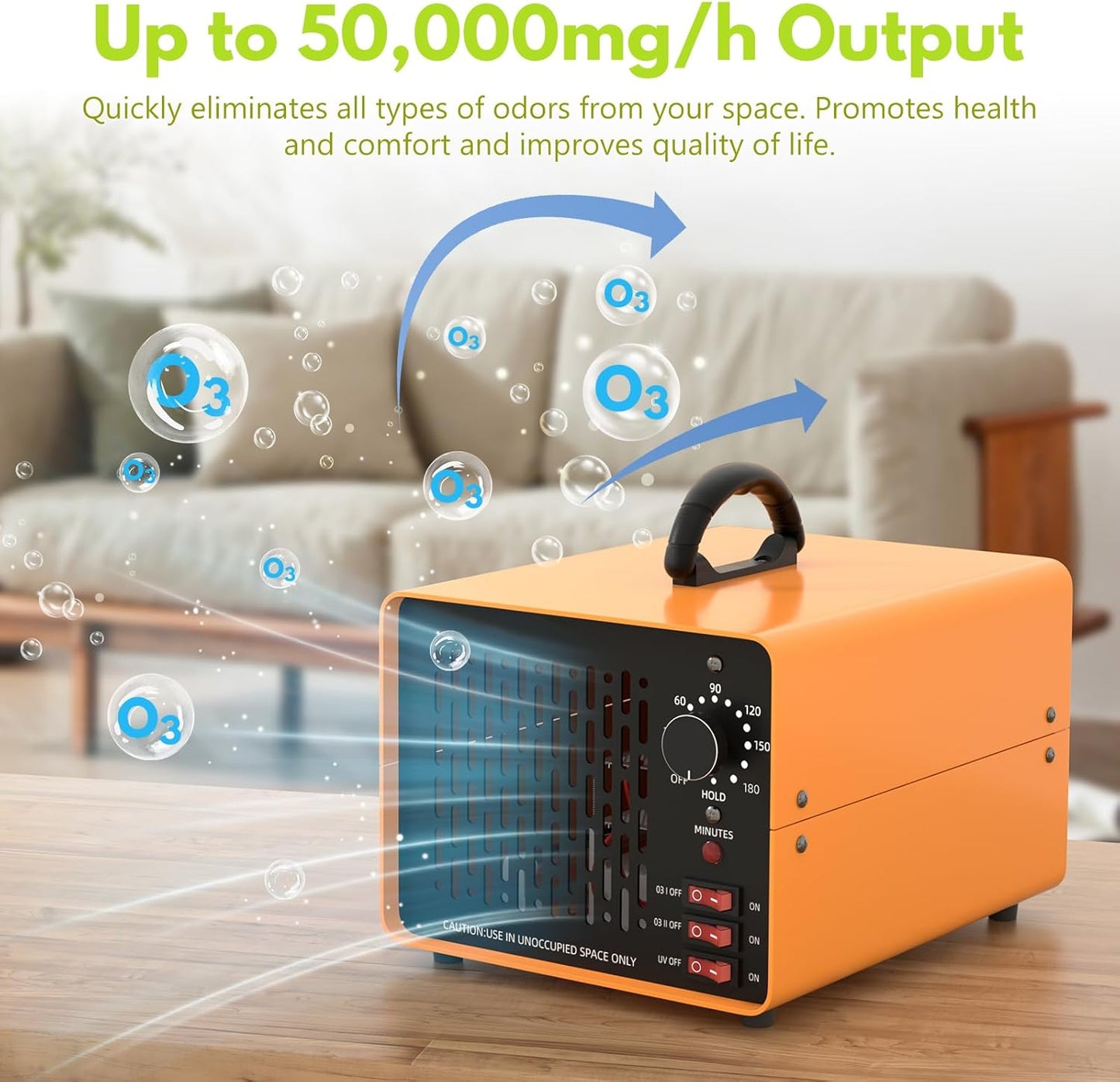 Snowtaros Ozone Generator 50,000 mg/h, Ozone Air Purifier with Timer 180Min, Air Freshener Ionizer for 900㎡, Ozonizer for Rooms Home Car Hotel