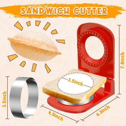 Metal Sandwich Cutter and Sealer Round Sandwich Cutters for Great Perfectly Sealed Sandwiches, Lunch Box Snacks & Party Food Prep(Red)
