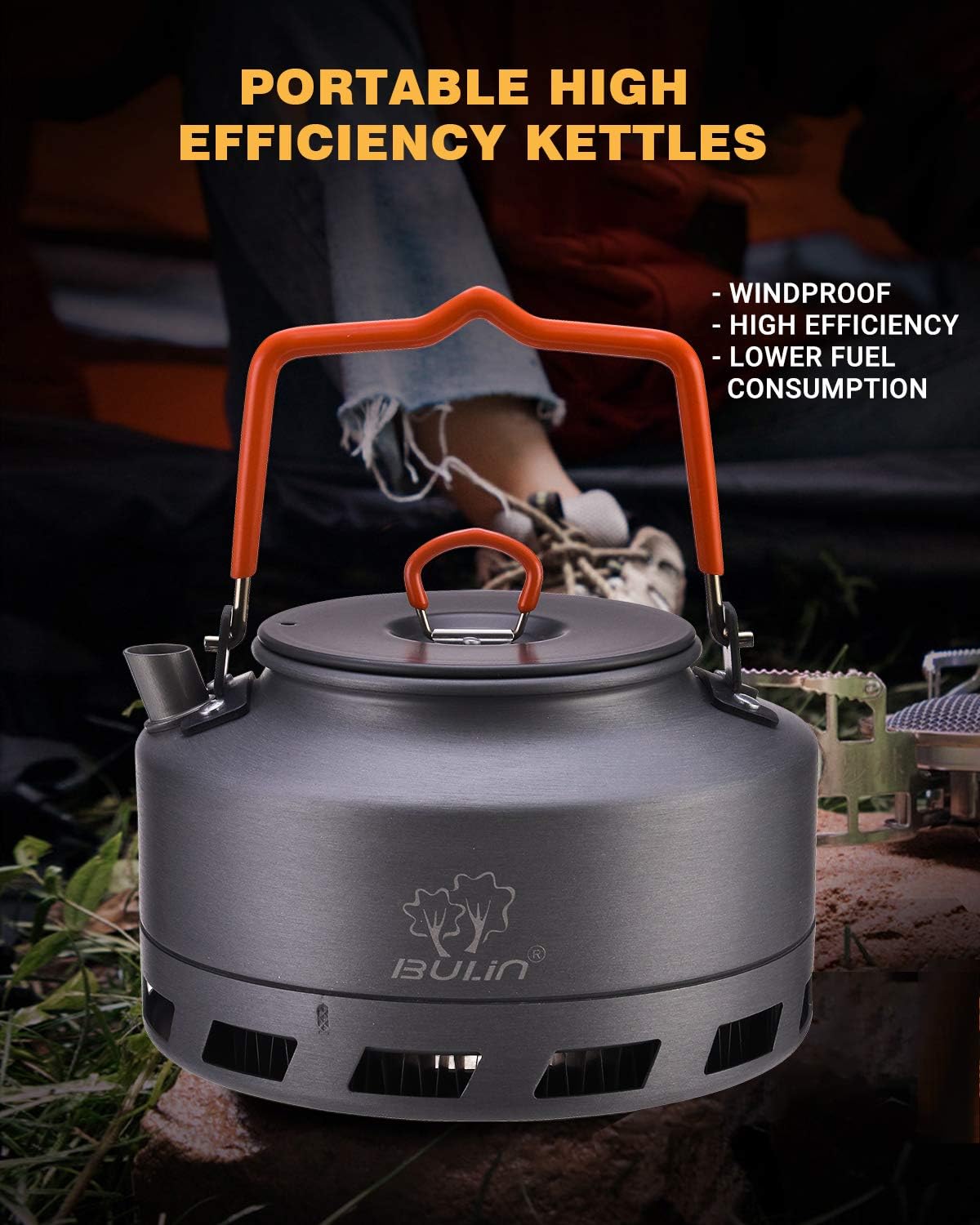 Bulin 1.6L/2.2L Camping Kettle Aluminum Alloy Open Campfire Coffee Tea Pot Fast Heating Outdoor Gear for Boiling Water Ultralight Portable Hiking Picnic Travel