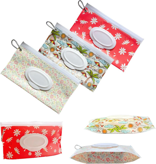 3 PCS Baby Wipes Dispenser Portable Wet Wipe Dispenser Bag，Portable Refillable Wipe Holder, Baby Wipes Container, Wipe Dispenser, Wet Wipe Carrying Case Holder for Travel