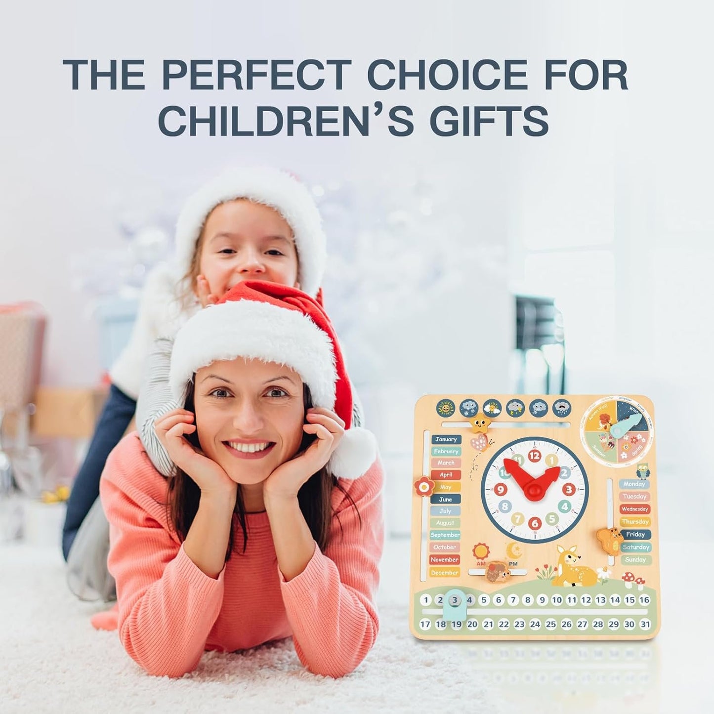 OOOK Kids Daily Calendar Montessori Educational Wooden Learning Toys My Calendar Clock Wooden Toys for Toddler Kids