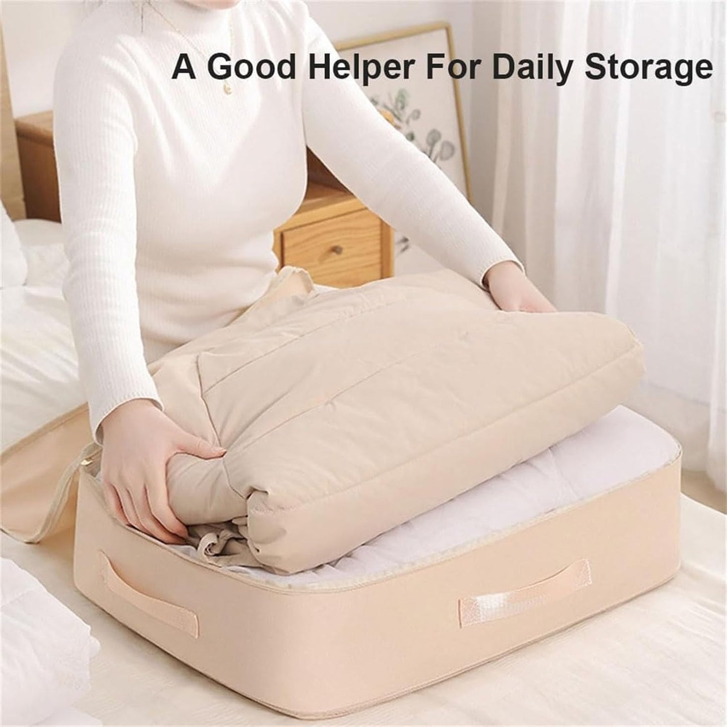 Ultra Space Saving Self Compression Organizer, Self Compression Bag, Self Compression Packing Cubes, Expandable Packing Organizers, Heavy Duty Moving Bags, Storage Tote for Space Saving (Beige, XL)