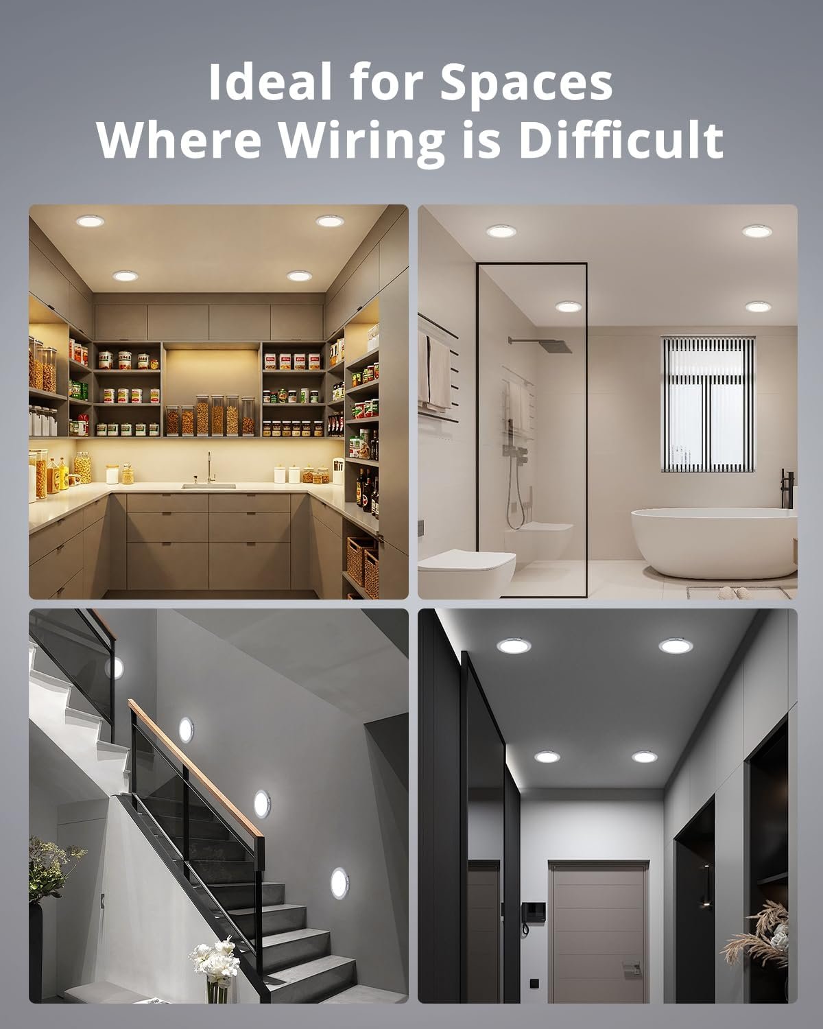 Bojim Battery Operated Ceiling Light 4 Pack, Rechargeable Motion Sensor Indoor Wireless Lamp with Remote, 3000K/4500K/6500K, 7.48in Dimmable Timed, for Shower, Closet, Pantry