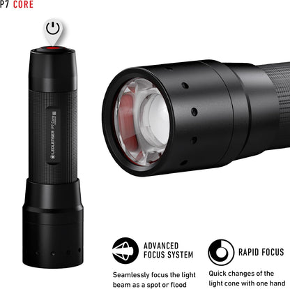 Ledlenser P7 Core Flashlight, High Power LED, 450 Lumens, Light for Home, Camping, Hiking, Tactical, and Emergency Use, Advanced Focus System