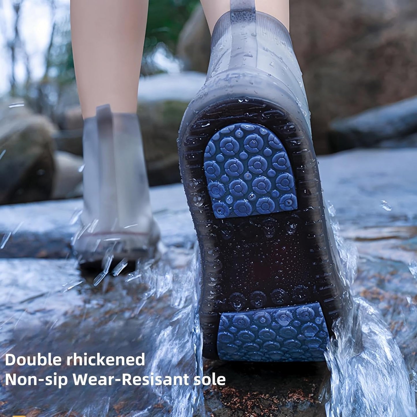 Waterproof Shoes Cover, Portable Non-Slip Rain Snow Boots Shoes Cover, Reusable Women Men TPE Rubber Sole Overshoes Protectors for Outdoor Cycling Travel （Grey）