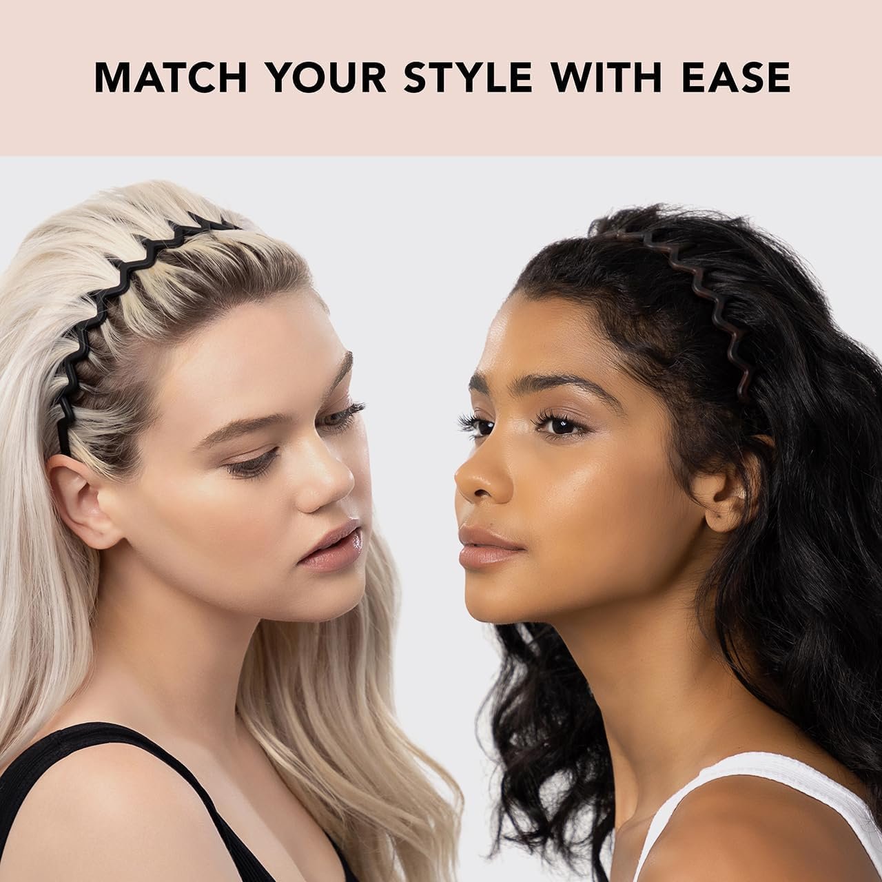 Kitsch Headbands for Women and Men, Durable Plastic Headband for Washing Face, Zig Zag Makeup Headband - 2pcs (Black and Brown)