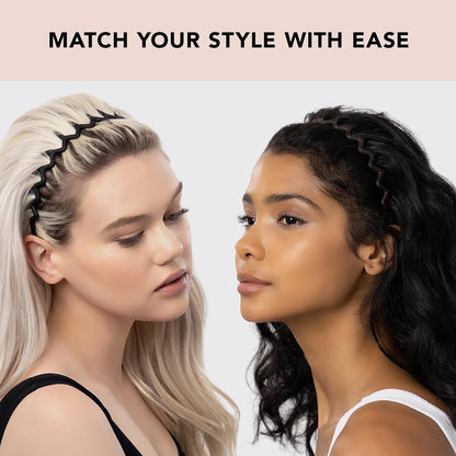 Kitsch Headbands for Women and Men, Durable Plastic Headband for Washing Face, Zig Zag Makeup Headband - 2pcs (Black and Brown)