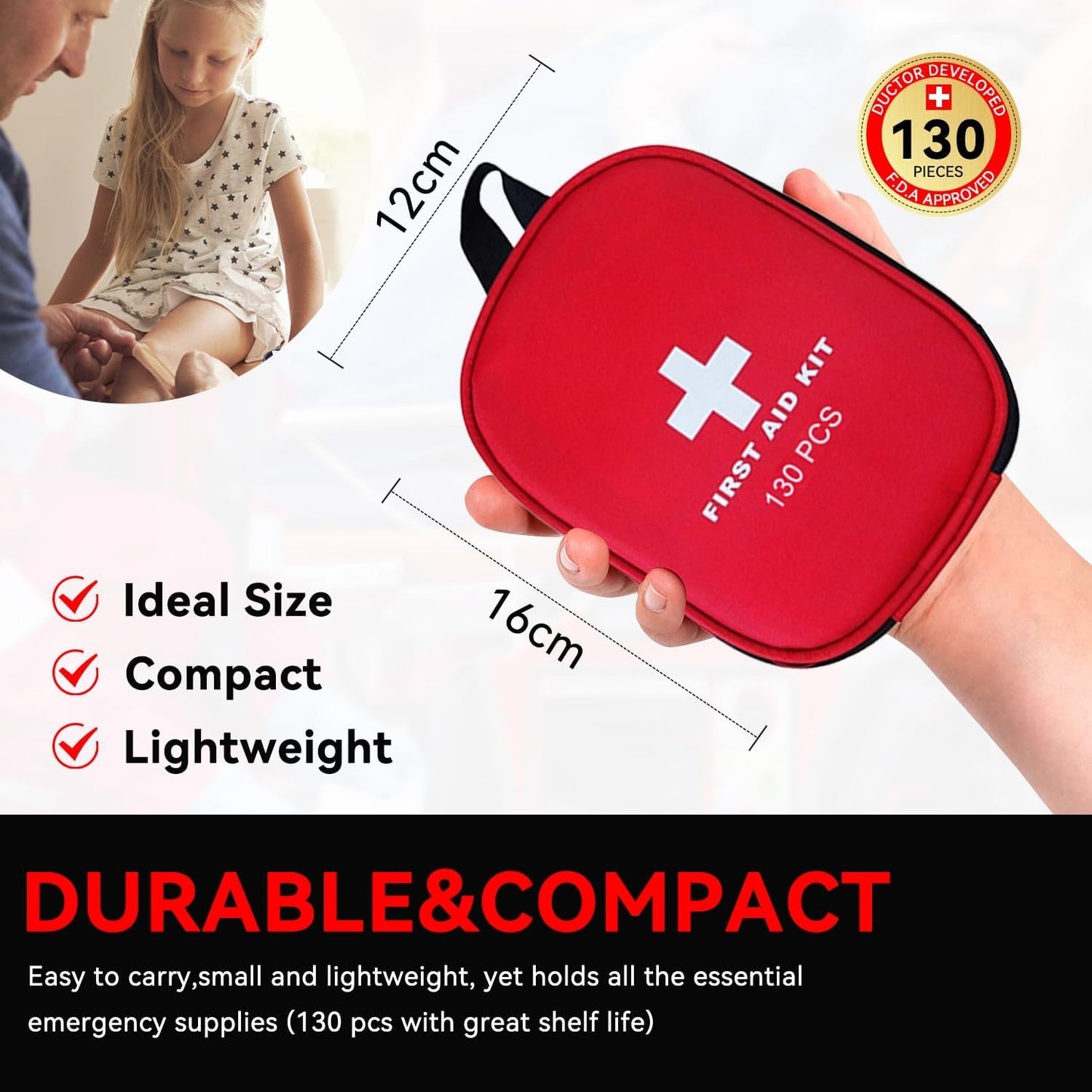AUSELECT First Aid Kit, 130PCS Travel First Aid Kitï¼ŒEmergency Survival Hiking Kit, Family First Aid Camping Bag,Waterproof Medical Pouch for Travelï¼ŒOutdoor,Workplace, Home, Garage, Emergency Bag