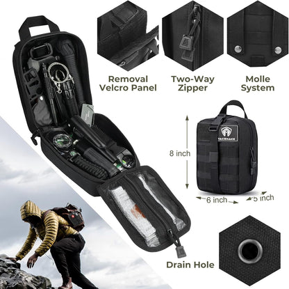 Tacsnake Multi-Purpose Emergency Survival Kit, Multi-Tools Survival Gear and Equipment with Molle Pouch, Gifts for Dad Men Camping Hiking Outdoor Emergency