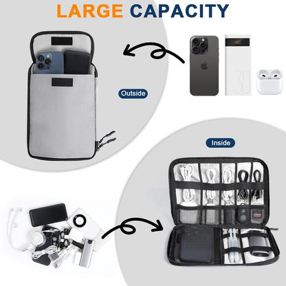 Cozary Cable Organizer, Portable Travel Case for Electronic Accessories, Travel Bag Cable Organizer Holder for USB Cables, SD Cards, Chargers, Hard Drive, Grey
