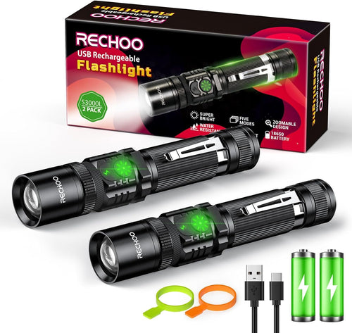 Rechargeable Flashlight, LETMY Tactical Flashlight High Lumens, USB Rechargeable Super Bright LED Flashlight with 5 Modes & Zoomable, Waterproof Flashlight for Camping, Hiking, Emergency