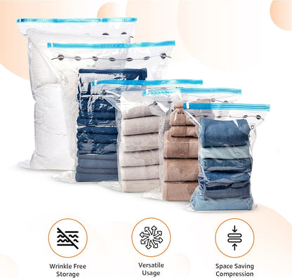 Amazon Basics Vacuum Compression Storage Bags with Hand Pump, 20 Pack (5 Small, 5 Medium, 5 Large & 5 Jumbo), Multiple Size, Clear