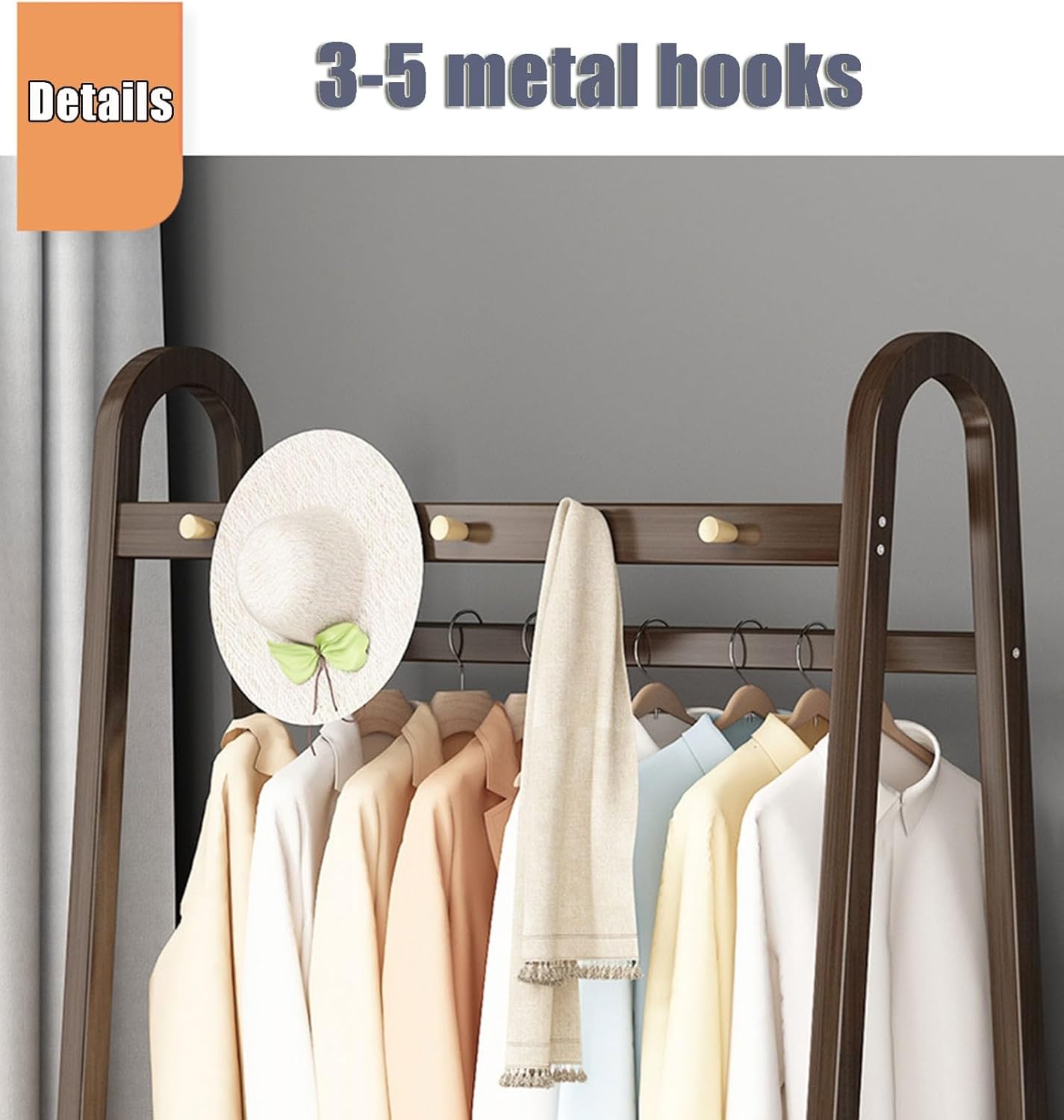 Generico Appendiabiti Multifunzionale in bambù con Ruote, 3-5 Ganci e ripiano portascarpe Mobile – Elegante Porta Abiti per Camera da Letto e Soggiorno, Design Color Legno da 80 cm