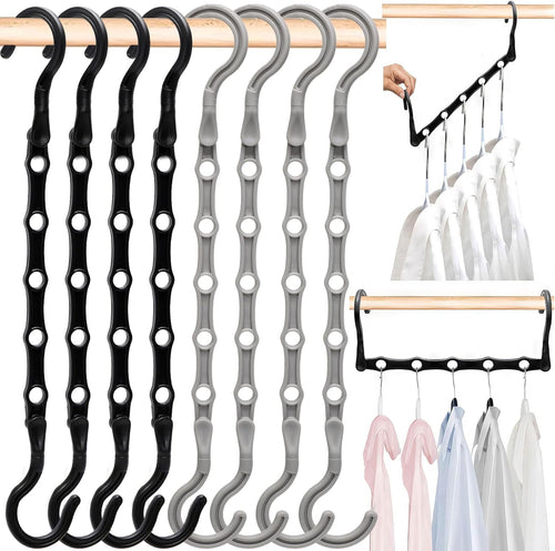 Closet Organizers and Storage,8 Pack Stronger Space Saving Hangers Clothes Hanger with 5 Holes Closet Storage for Heavy Clothes,Magic Home Organization College Dorm Room Essentials for Girls Guys