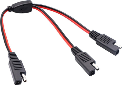 AAOTOKK SAE Y Splitter Adapter Cable 1 to 2 DC Power Automotive Extension Cable 2 Pin Quick Connect Disconnect Plug Connector 18AwG Wire for Solar Panel Charging (30cm-Red Black)