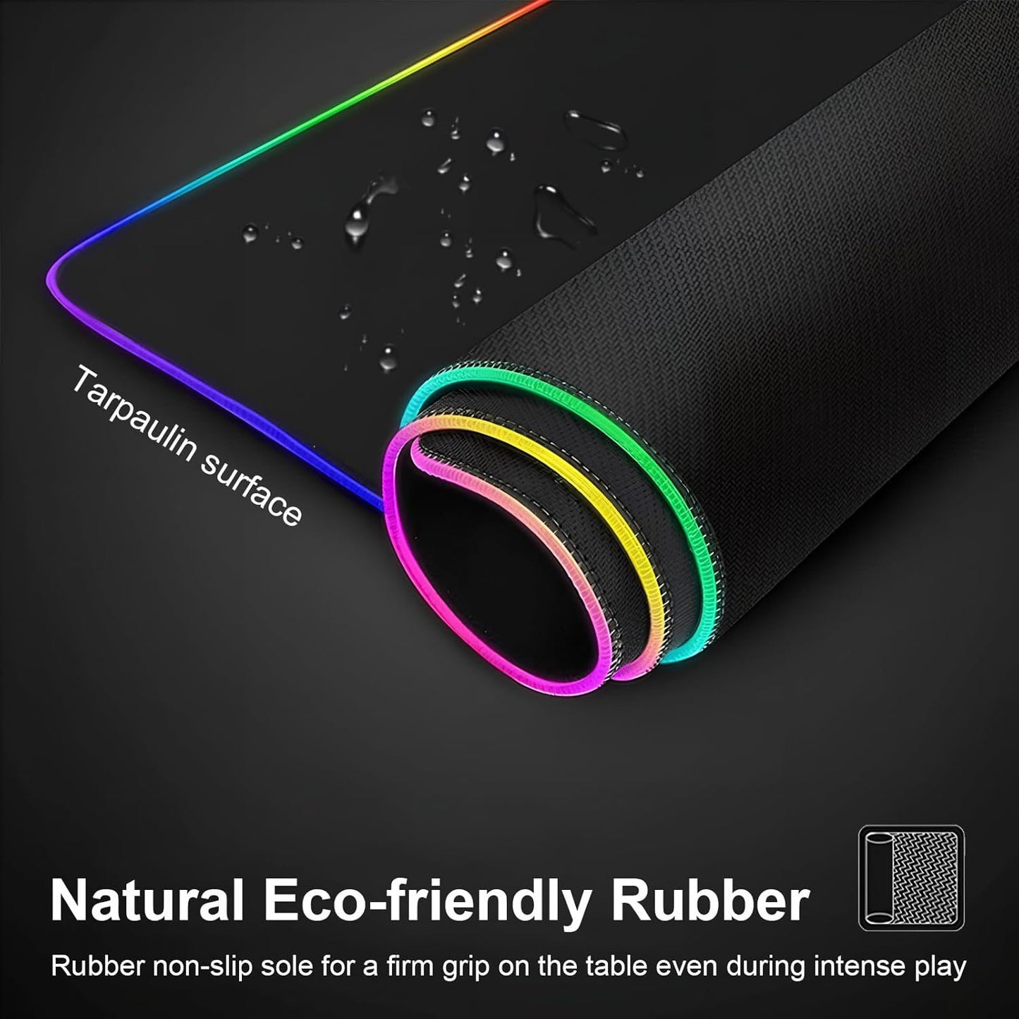 RGB Gaming Mouse Mat 15 W Qi Upgrade Mouse Mat Non-Slip Rubber Foot Mouse Pad Black Waterproof Gaming Accessories with 10 Lighting Modes LED Light for iPhone Pro Mobile Phone, Headphones, Home, Office
