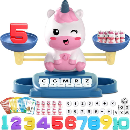 Qizebaby Toy for 3 4 5 6 Year Oldsï¼ŒUnicorns Learning Toy Balance Counting Math Toy with Matching Letter Spelling Gamesï¼ŒMath & Cards Learning Preschool Educational Gameï¼ŒKid Toys Boys Girls