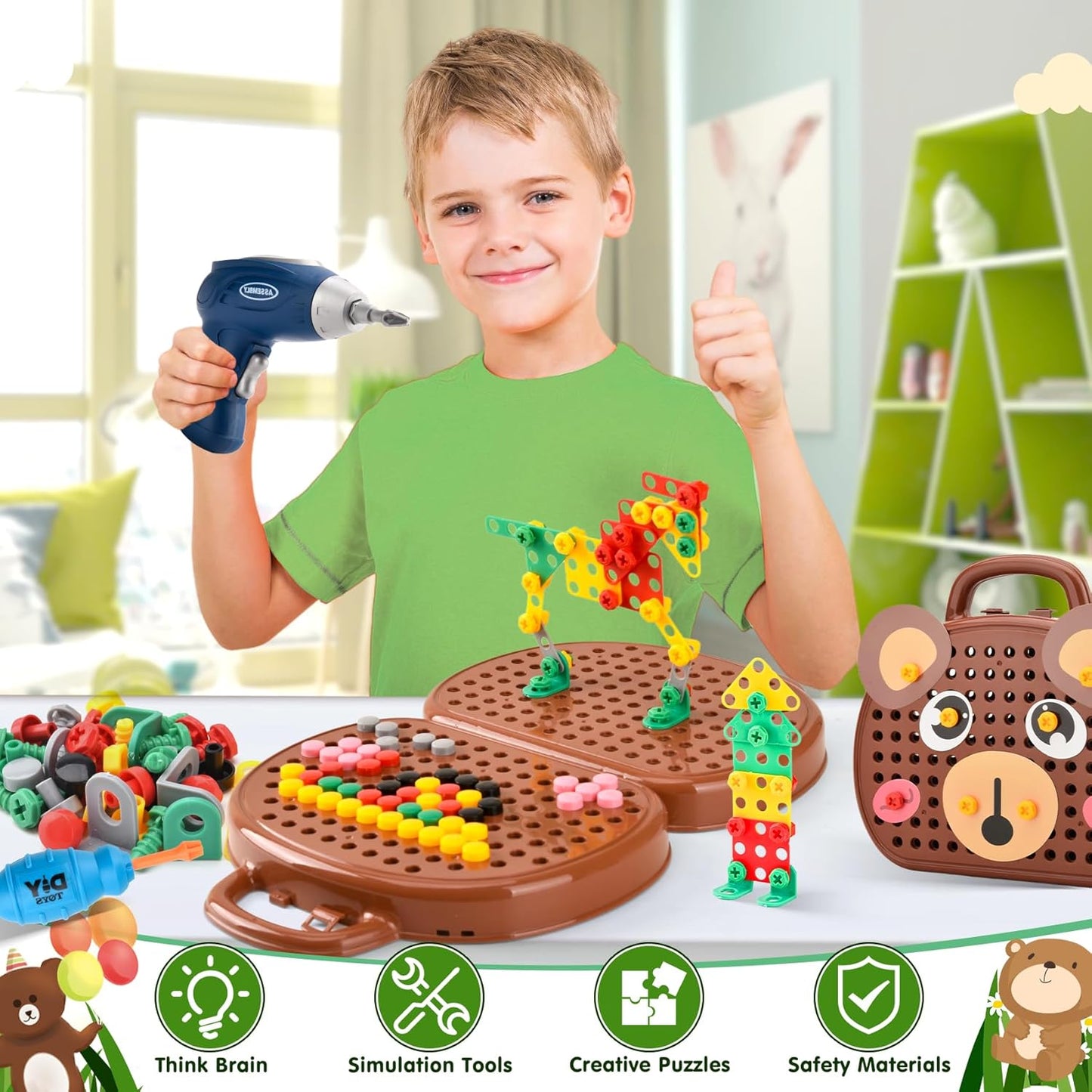 DAOUZL Montessori Toys, Montessori Toy Box with Drill, Magic Box of Montessori Toys, Magic Montessori Play Toolbo Toy Box for Children 3 4 5 Years (A)