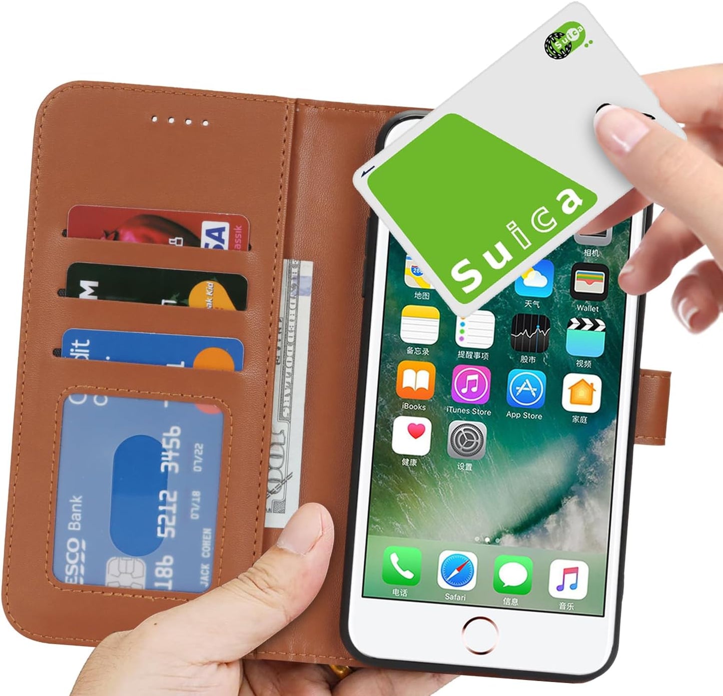 Cavor for iPhone 7/8 Case iPhone SE 2020/ SE 2022 Case Leather Wallet Folio Flip Cover with Kickstand and Photo Holder Card Slots Protective Shockproof Phone Cases-Light Brown