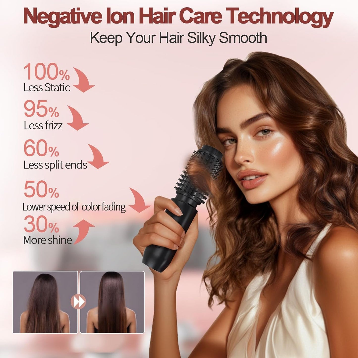 Cordless Hair Curling Iron Brush, Mini Travel Hot Straightener Comb, 3-in-1 Portable Wave Curling Wand, 1.5″ Ionic Heated Brush, USB Rechargeable Hair Curler, Black