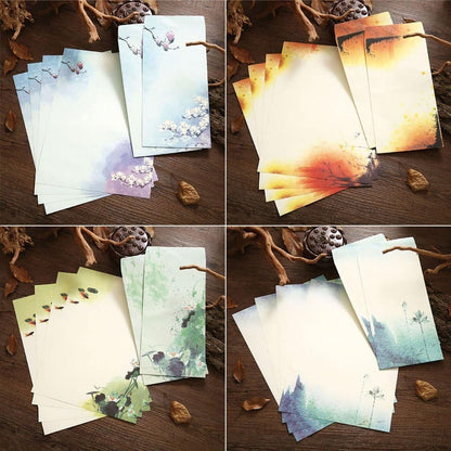 Winrase Set of 32 Chinese Ink Painting Classical Style Design Writing Stationery Paper with 16 Envelopes8 Styles