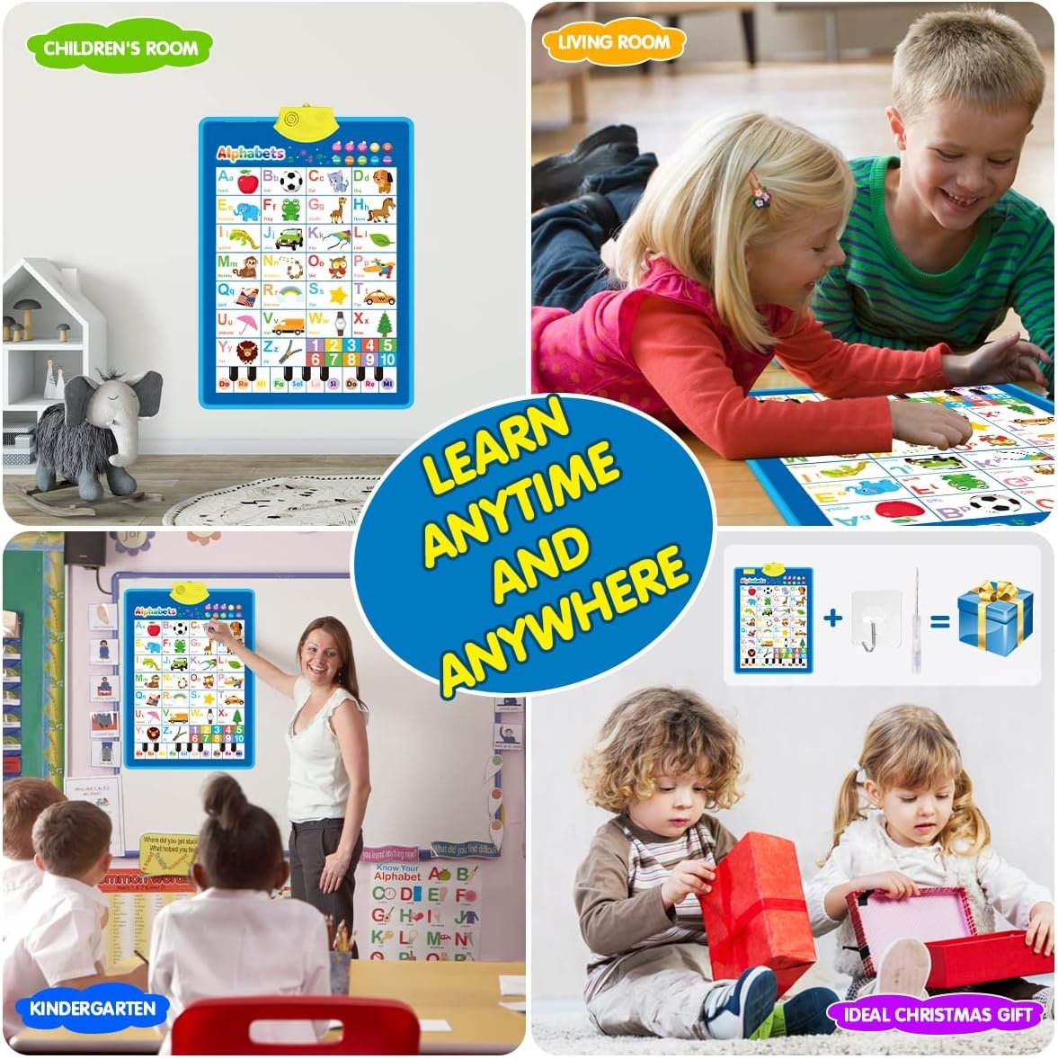 QIZEBABY Electronic Interactive Alphabet Wall Chart for Toddlers,Talking ABC Letters & Numbers & Words & Music &Piano Keyboard Poster,Great Educational Toys for Kids,Preschool Learning Toys for 2 3 4 5 Year Old Boys Girls