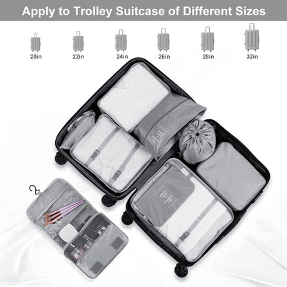 TAMOWA Organizer Suitcases Set of 9, Travel Cube Packing Cubes, Cosmetics Clothing Underwear Footwear Organizers Sacks Storage Suitcase Set, grey