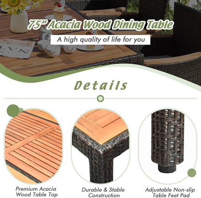 ORALNER 9 Pieces Outdoor Dining Set, Patio Wicker Dining Table and Chairs Set with Acacia Wood Table Top, Seat Cushions, Rattan Dining Table Set for 8, Garden Yard Poolside Deck (Beige)