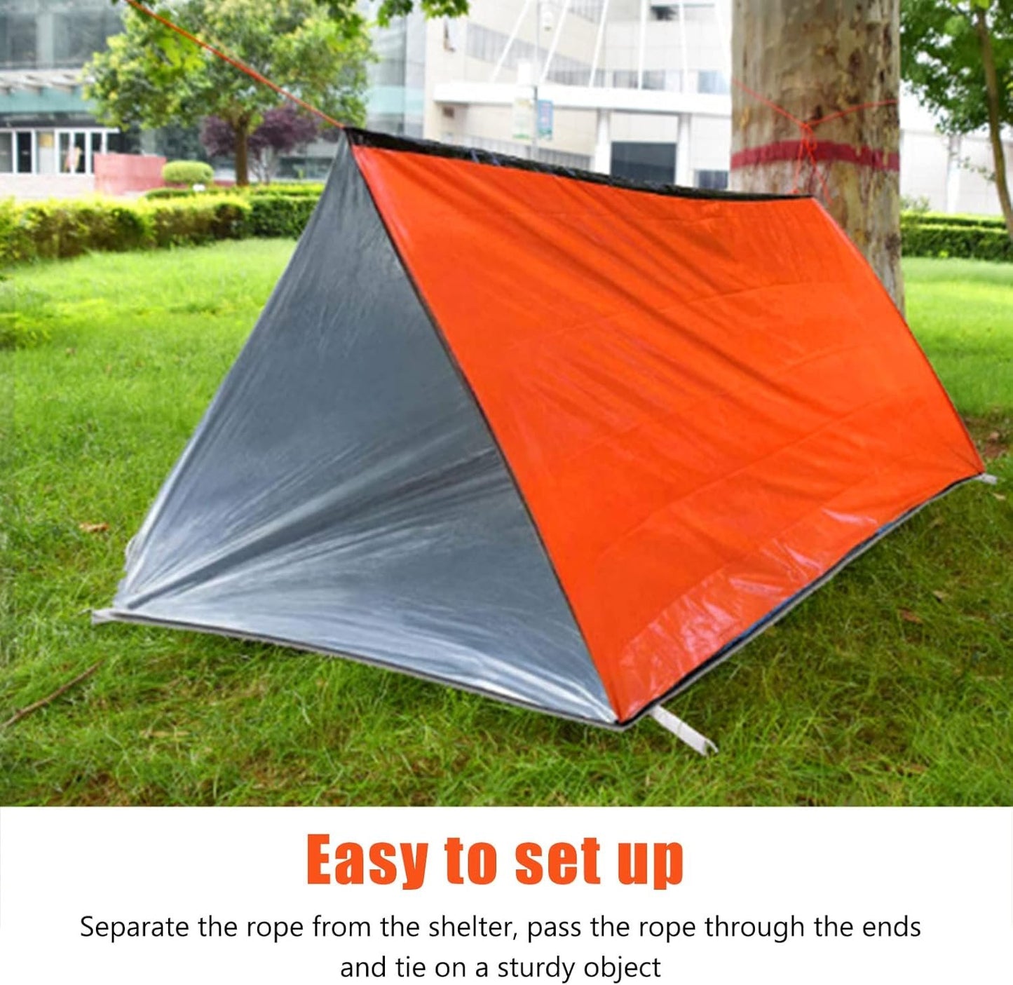 Emergency Survival Shelter Tent, Reusable Foldable Lightweight PET Aluminum Film Thermal Blanket Tent Set Survival Shelter for Hiking Camping Survival Equipment