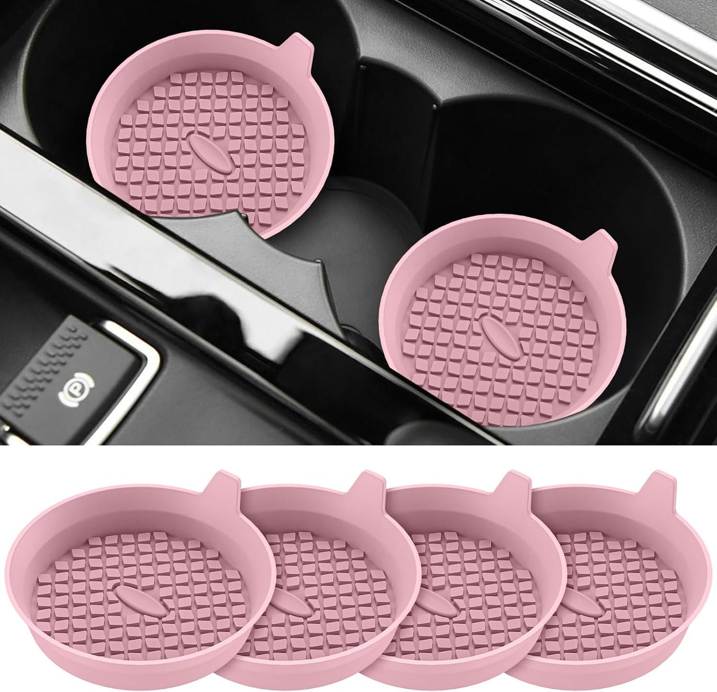 ME.FAN Car Coasters [4 Pack] Silicone Car Cup Coasters/Cup Mats - Universal Non-Slip Recessed Car Interior Accessories - Car Cup Holder Insert Coasters Dusty Rose