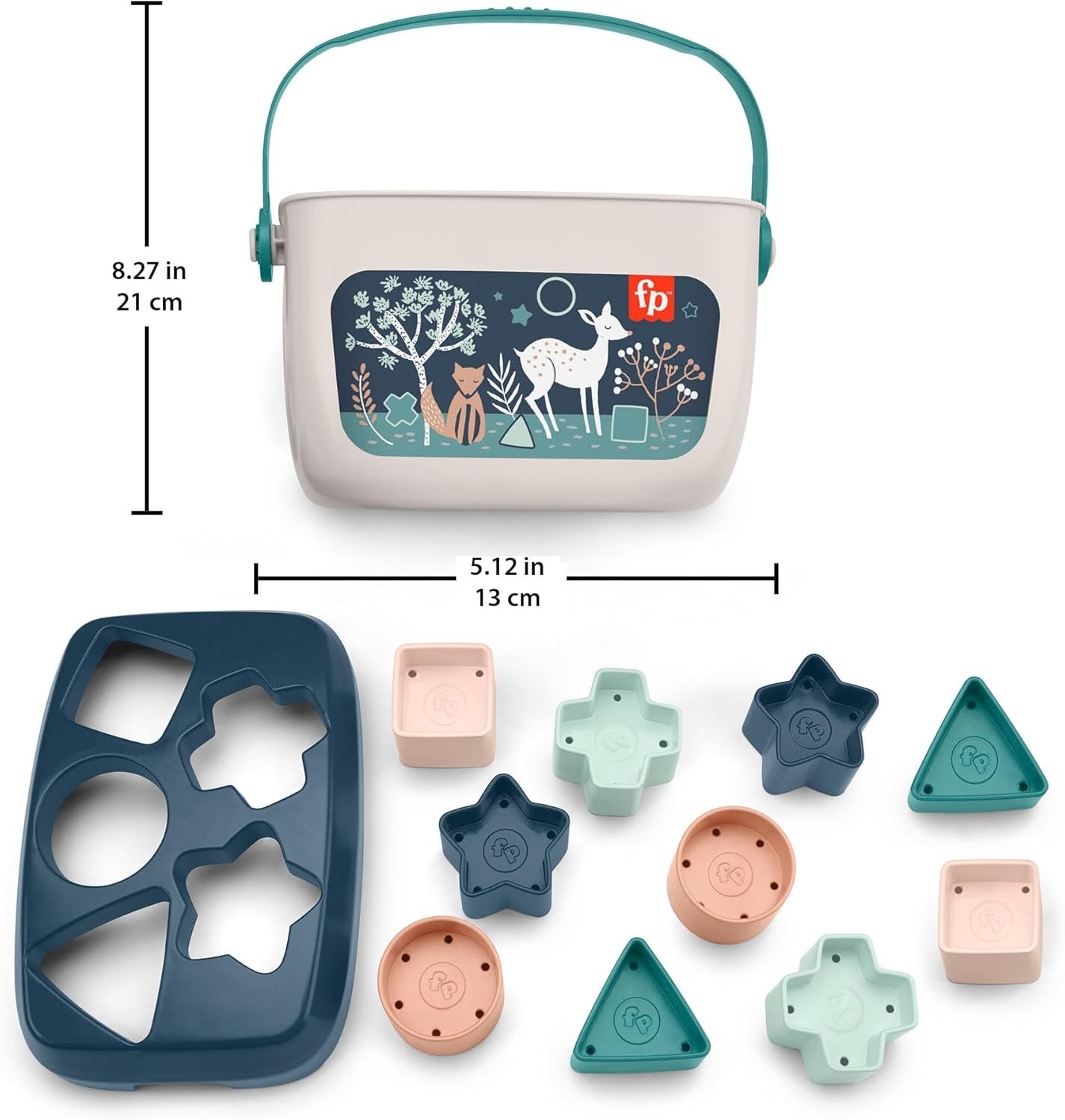 Fisher-Price Stacking Toy Baby’s First Blocks Set of 10 Shapes for Sorting Play Ages 6+ Months, Navy Fawn