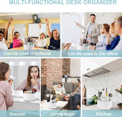 Cayxenful Pencil Holder For Desk,5 Slots 360°Degree Rotating Desk Organizers And Accessories,Desktop Storage Stationery Supplies Organizer, Cute Pencil Cup Pot For Office, School, Home (White)