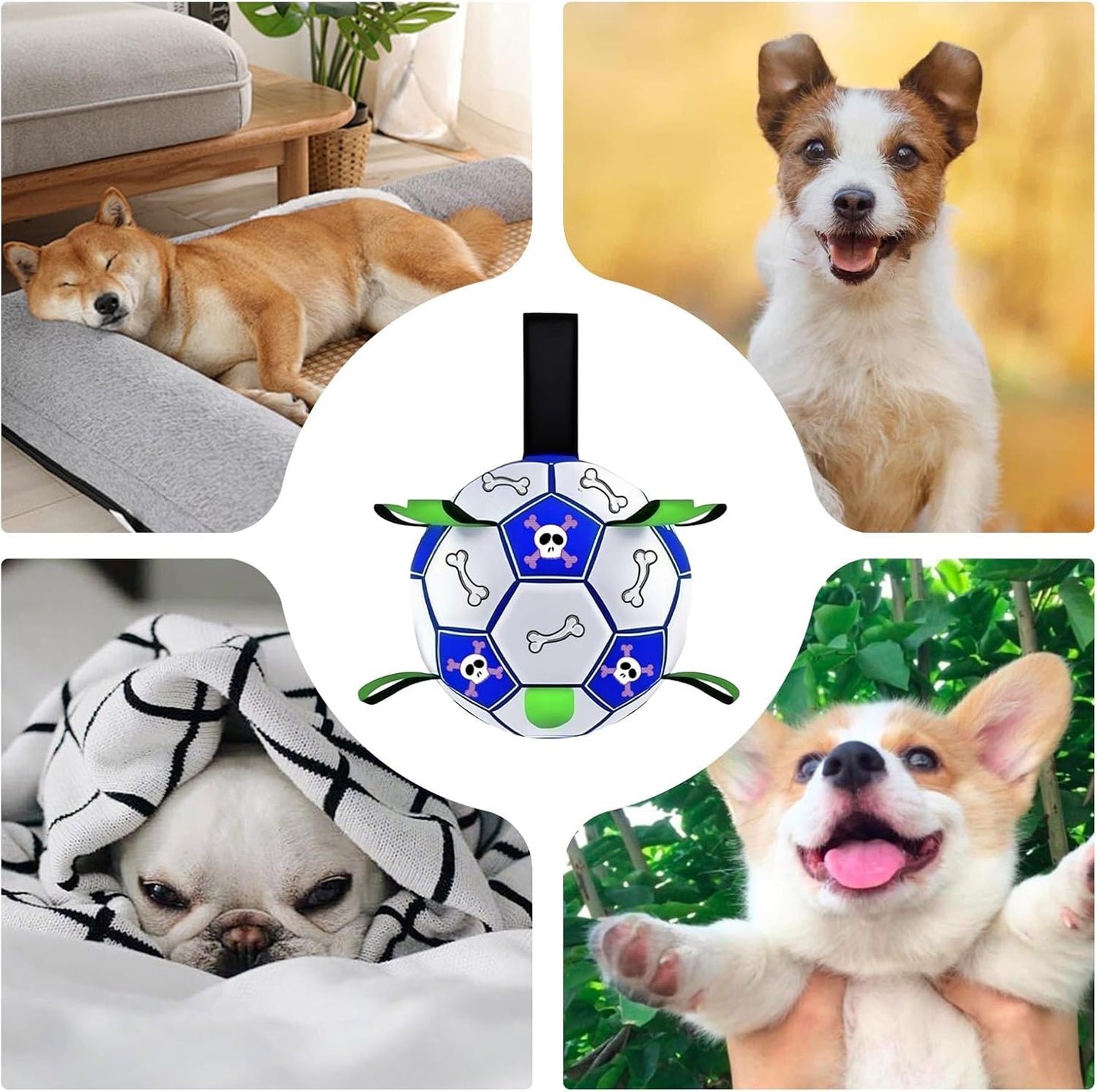 Ghjkldha Dog Herding Toys, Dog Training Toy Soccer Ball 5.91x5.91 inches, Tug of War Entertainment, Durable Interactive Play, Small Medium Large Sizes, Ideal for Garden, Park, Beach