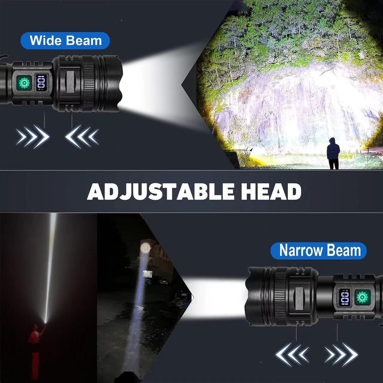 Flashlights High Lumens Rechargeable, 990,000 Lumens Super Bright Flashlight with LCD Digital Display,IPX7 Waterproof,Zoom,Powerful Tactical Flashlight for Emergencies, Camping