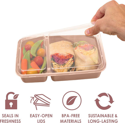 Bentgo Prep 2-Compartment Meal-Prep Containers with Custom-Fit Lids - Microwaveable, Durable, Reusable, BPA-Free, Freezer and Dishwasher Safe Food Storage Containers - 10 Trays & 10 Lids (Rose Gold)