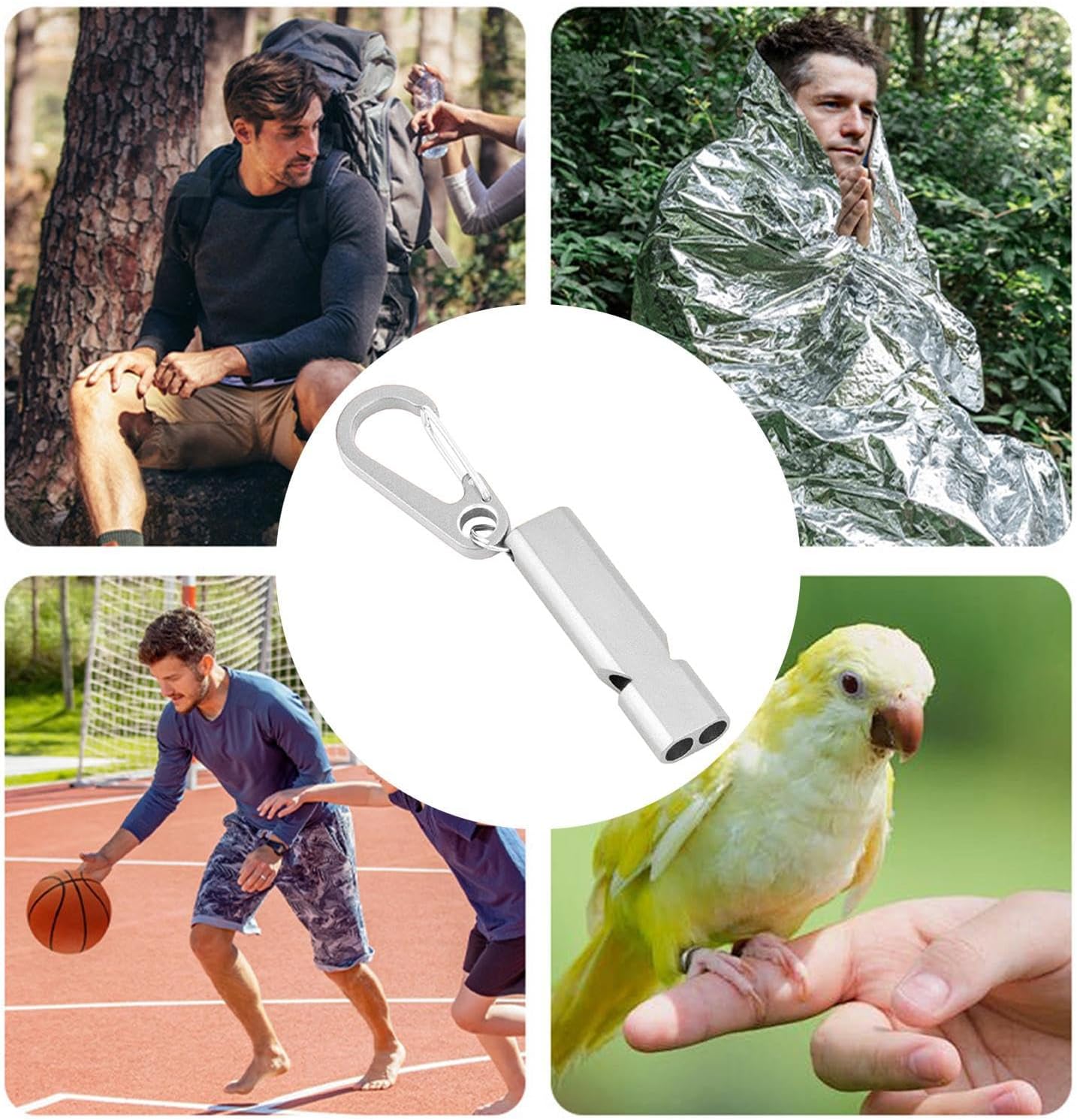 Survival Whistle, Safety Signal Tool, Camping Accessory, 120dB Double Tube Design, Lightweight Aluminum Build, 2-Pack, Thing For Hiking And Urgency Use, 2.09x0.55in