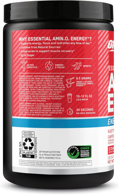 OPTIMUM NUTRITION Amino Energy + Electrolytes Powder 285 g, 30 Servings, Juicy Strawberry