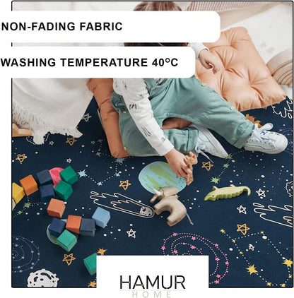 HAMUR HOME Children's Play Mat, Non-Slip Play Mat, Foldable Crawling Mat, 150 x 150 cm, for Children's Rooms, Playrooms, Washing Machines (Space)