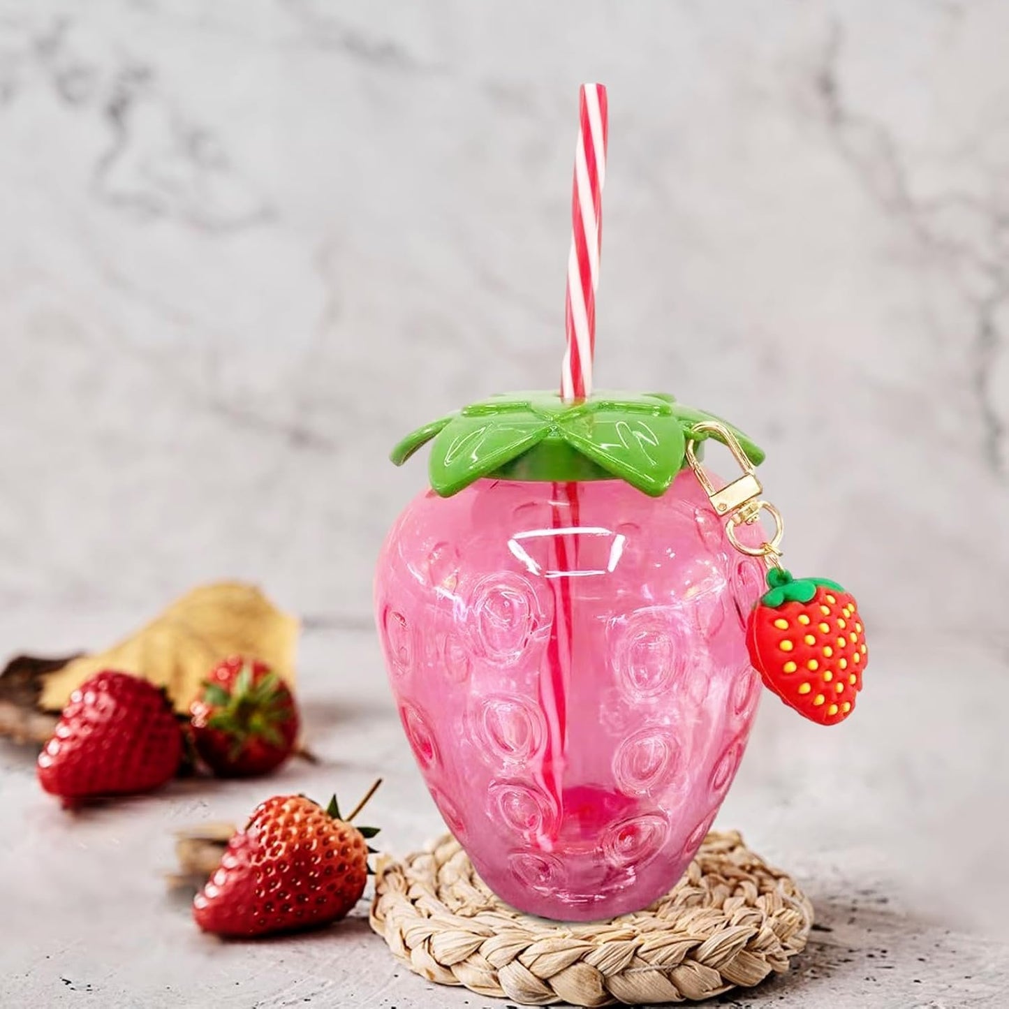 Strawberry Water Bottle | Strawberry Tumbler | Kawai Strawberry Shaped Water Bottle with Straw | Adorable and Fun Drinkware for Tea, Coffee, Juice - Strawberry Party Decoration
